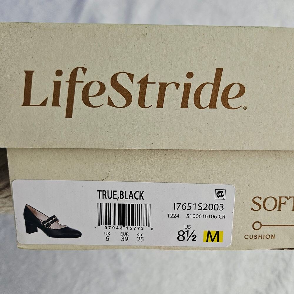 New LifeStride True Mary Jane Block Heel Pump 8.5 Black Comfort Soft Academia - Picture 10 of 12